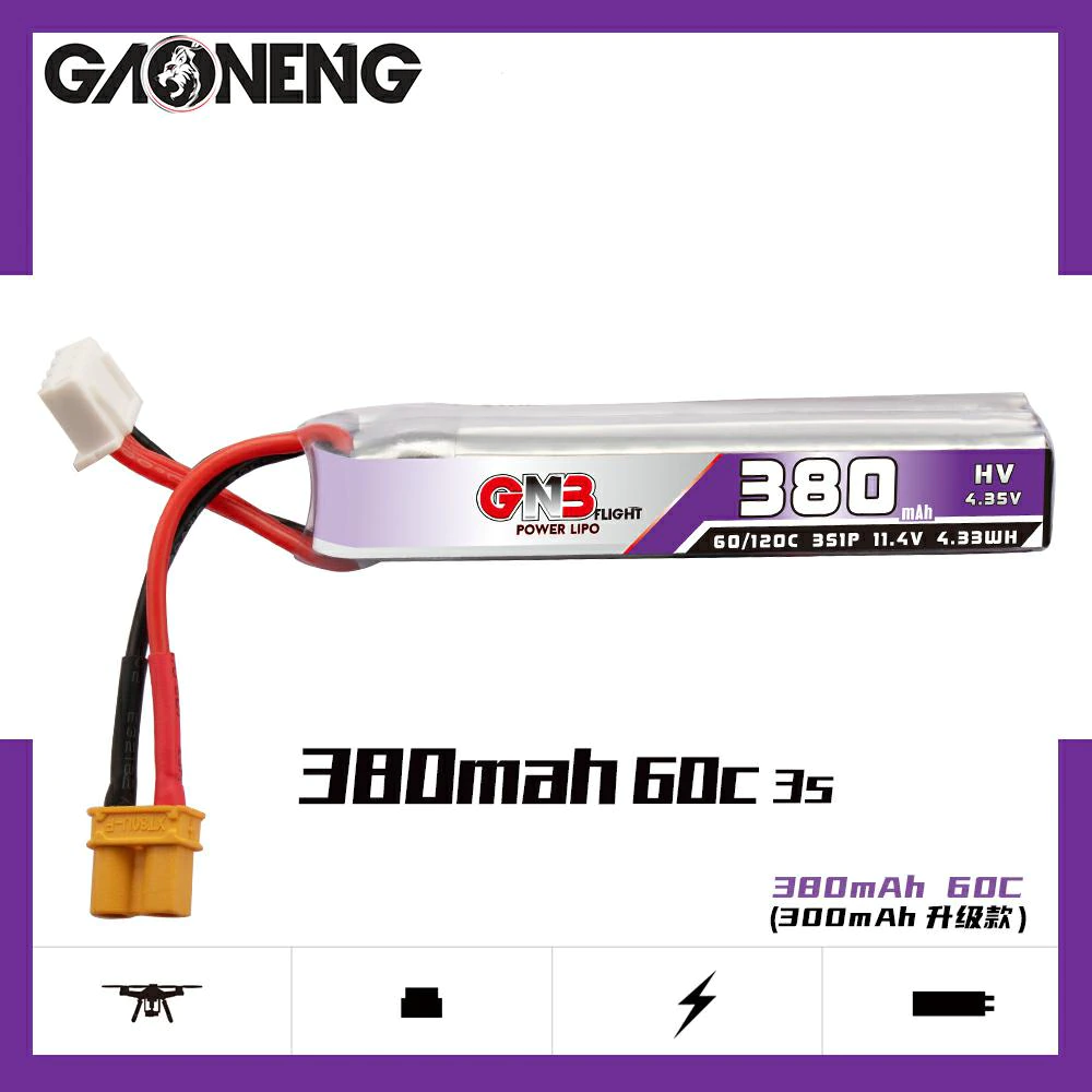 Gaoneng GNB 380mAh 3S 11.4V 60C HV Lipo Battery With XT30 Plug