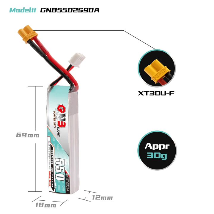 GNB 7.4v 550mAh 2S 90C - XT30 Lipo Battery GNB 7.4v 550mAh 2S 90C - XT30 Lipo Battery
