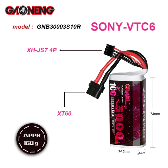 GNB 11.1V 3000mah 3S 10C Li-ion Battery Pack 18650 SONY VTC6