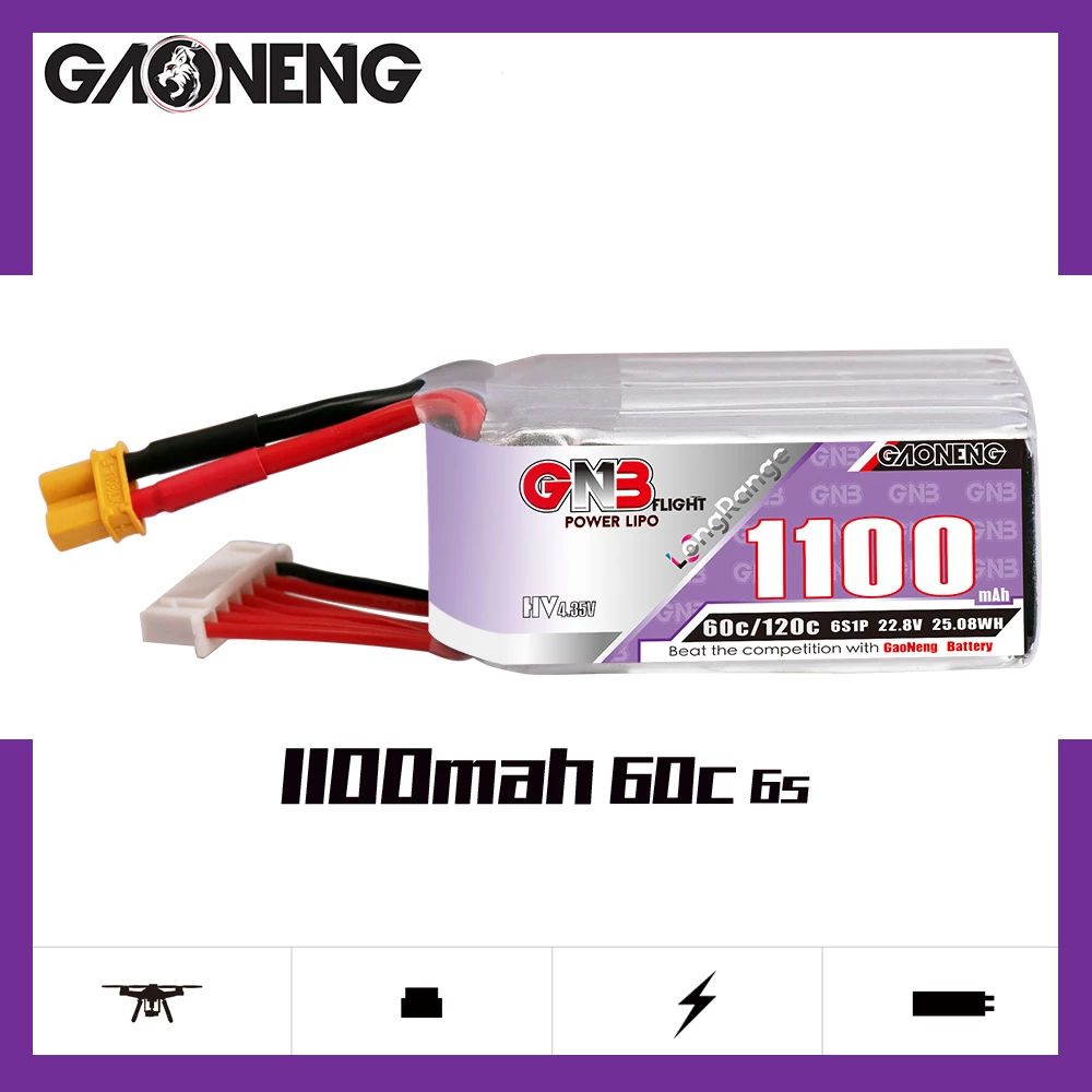GAONENG GNB 1100MAH 6S 22.8V 60C/120C LIPO BATTERY XT60