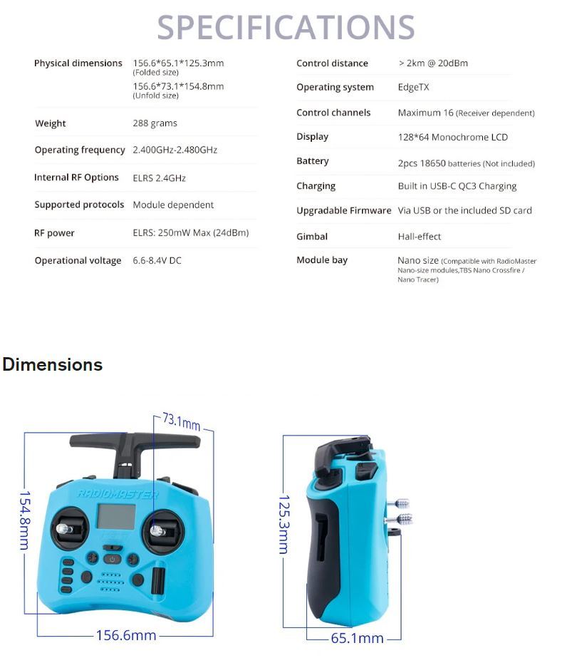 RadioMaster Pocket Crush Edition Mode 2 ELRS 2.4GHz - Blue