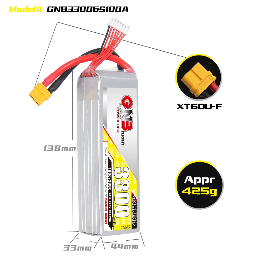 GAONENG GNB 6S 22.2V 3300mAh 100C LiPo Battery XT60